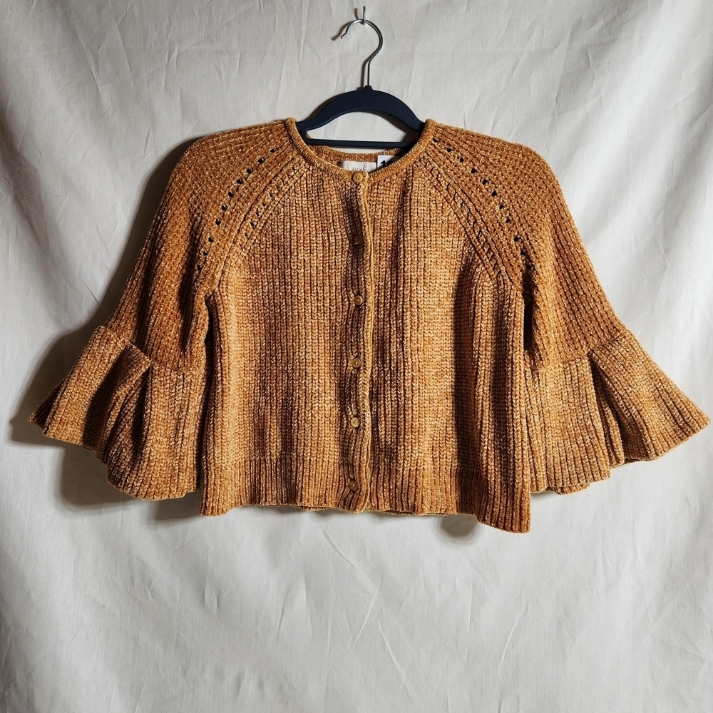 Peek Girls XL 12 Sweater Button Up Gold Color with Flared Sleeves